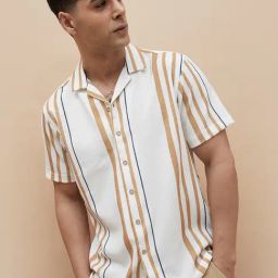 Code By Lifestyle White & Brown Regular Fit Striped Shirt-picture-47