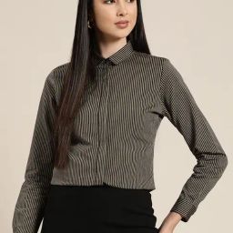Hancock Black & Brown Cotton Striped Shirt-image-15