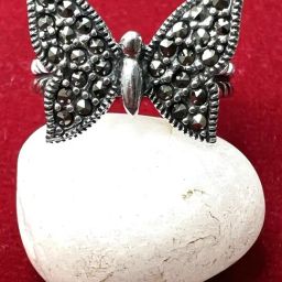 Arte Jewels 925 Oxidized Silver Marcasite Stone Butterfly Ring For Women-image-73