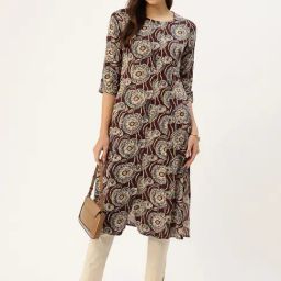 Amukti Brown Rayon Printed Three-Quarter Sleeves Kurta-image-67