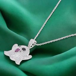 crash.club By CKC 925 Silver Sterling Silver Playful Ghost Pendant Chain with Sparkling Accents-image-55