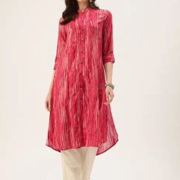 Amukti Pink Rayon Embroidered Three-Quarter Sleeves Kurta-image-97