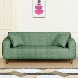 Myntra Elegant Homes Green Polyester 3 Piece Sofa Cover With Arms-17