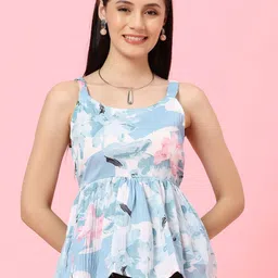 Istyle Can Women Abstract Printed Shoulder Straps Peplum Top-22