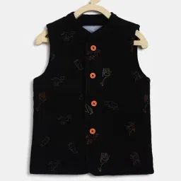 Tales & Stories Kids Black Cotton Embroidered Waistcoat-image-22