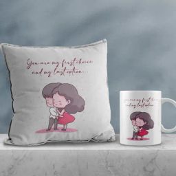eCraftIndia Multicolor Ceramic Girl & Boy Hugging Print Cushion & Mug Gift Set-11