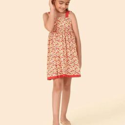 Fabindia Kids Red Cotton Printed Dress-image-82