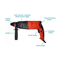 Sauran 26 mm 1200 W Heavy Duty Reverse Forward Hammer with Drill Chuck & Chisels image 3
