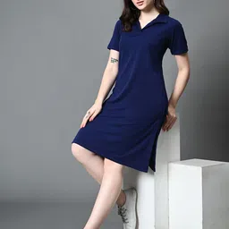 Myshka Solid Polo Collar T-Shirt Dress-image-10
