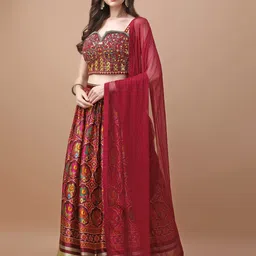 VANAKARA Embroidered Mirror Work Ready to Wear Lehenga & Blouse With Dupatta-image-68