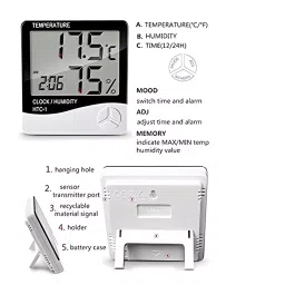 VMTRONIX Digital Hygrometer Thermometer -10 to 50°C Clock LCD Display, HTC-1 image 3