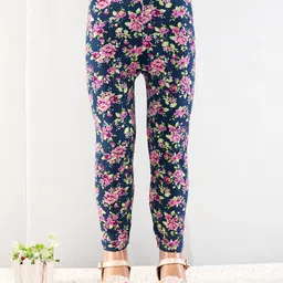 Babyhug Cotton Lycra Full Length Floral Printed Leggings - Navy Blue-picture-40