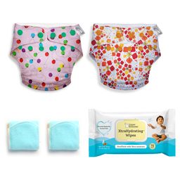 SuperBottoms Reusable Free Size Cloth Diaper Set of 2 with XtraHydrating Wipes (Print May Vary)-22