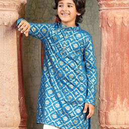 EARTHY TOUCH Cotton Knit Full Sleeves Floral Printed Kurta - Blue-image-28