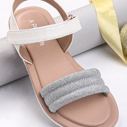 Pine Kids Solid Colored Velcro Closure Party Sandals - Silver-image-7
