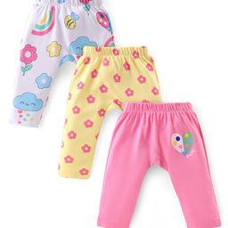 Babyhug Interlock Full Length Diaper Leggings Floral Printed Pack of 3 - Yellow & Pink-image-57