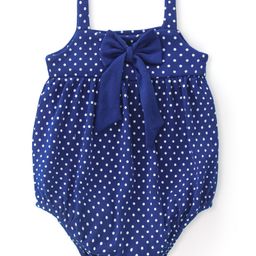 Babyhug 100% Cotton Knit Sleeveless Polka Dots Printed Onesie with Bow Applique - Navy Blue-image-97