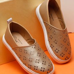 Tiny Bugs Perforated Designed Matte Finish Slip On Sneakers - Golden-image-73
