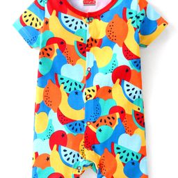 Babyhug 100% Cotton Knit Half Sleeves Romper Orange Print - Multicolor-image-99