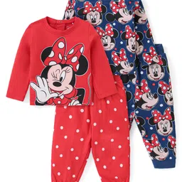 babyhug disney Babyhug  Disney Cotton Full Sleeves Nighsuit With Minnie Mouse Graphics Pack Of 2-Red & Blue-picture-7