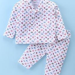 Ben Benny Interlock 100% Cotton Knit Full Sleeves Front Open Collar Neck Night Suit with Nautical Print - White-picture-9
