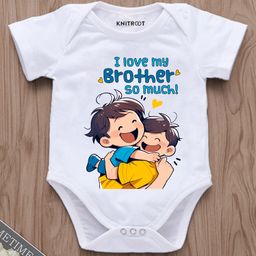 KNITROOT Rakhi Theme Half Sleeves I Love My Brother So Much Text Printed Onesie - White-image-60