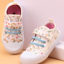 Cute Walk by Babyhug Velcro Closure Casual Shoes Unicorn Printed - Beige-image-89