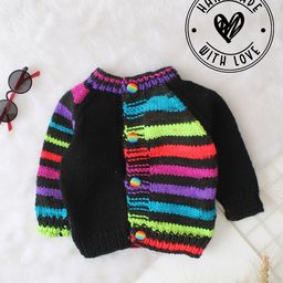 Woonie Full Sleeves Handknitted Striped Sweater - Black-picture-45
