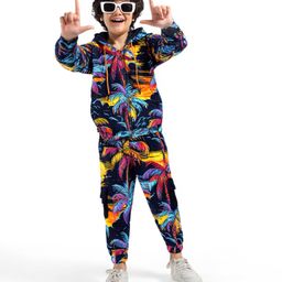 Ollington St. 100% Cotton Knit Full Sleeves Hooded Sweatjacket & Joggers Co-Ord Set with Beach Theme Print - Navy Blue-picture-28