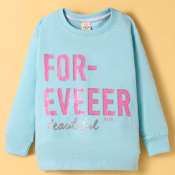 Olio Kids Lycra Knitted Full Sleeves Sweatshirt With Text Print - Sky Blue-picture-44