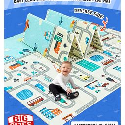 Fiddlerz Play Mat For Baby Double Sided Waterproof & Extra Large Anti-Slip Folding Mats Infant Gym Water Resistant Play & Crawl Carpet For Babies - Light Blue-16