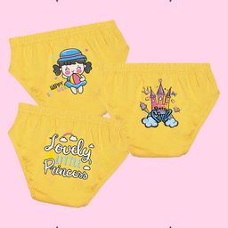 NUSYL Cotton Pack Of 3 Cute Girl & Castle Printed Panties - Yellow-10
