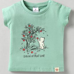 Ollypop Sinker Knit Half Sleeves T-Shirt With Season Of Fruit Text Print - Light Green-image-73