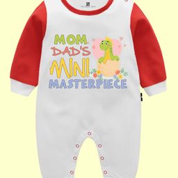 The Peppy Tend 100% Cotton Family Theme Full Sleeves Mom Dads Mini Masterpiece Text Printed Romper - White & Red-image-41