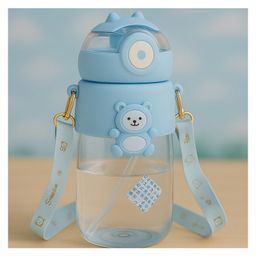 KIDS BASIC Water Bottle Sipper with Bear Design Adjustable Shoulder Strap, Clear BPA Free Plastic Sipper- 850 ml - Blue-image-97