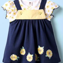 ToffyHouse Interlock Knit Frock & Half Sleeves Inner Tee With Floral Print - Navy Blue & White-image-75