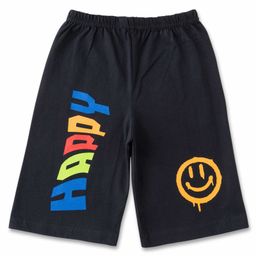 Luke and Lilly Cotton Knit Happy Text Printed Shorts - Black-image-1