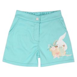 Cutecumber Bunny Placement Printed Button Down Shorts - Aqua Green image 3
