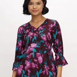 AASK Floral Print Bell Sleeve Crepe Top-picture-50