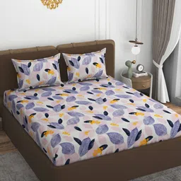 VOMZER Purple & White Printed Cotton 210 TC Queen Bedsheet Set- 1.98 m x 1.53 m-image-114