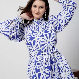 COSMIC TRIO Floral Print A-Line Dress-image-36