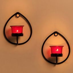 Homesake Set of 2 Black & Red Candle Holders With Candles image 1