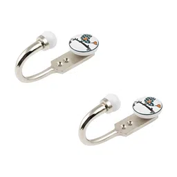 IndianShelf Silver Toned 2 Pieces Printed Ceramic Wall Hooks-6