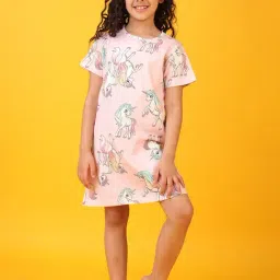 Anthrilo Girls Pink Cotton Regular Fit Printed Casual Dress-picture-17