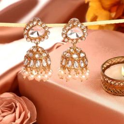 Zaveri Pearls Gold Tone Traditional Kundan & Pearls Jhumki Earring-ZPFK17621-9