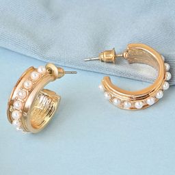 ToniQ Gold-Plated Pearls Beaded Circular Half Hoop Earrings-13