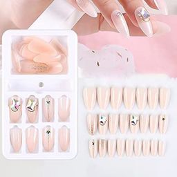 Coslifestore Set Of 24 Artificial Press On Nails With Stone Design -Nude-55
