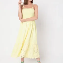 Vero Moda Yellow Self Design Peplum Dress-picture-34