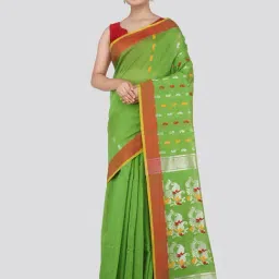 Pinkloom Green Cotton Silk Woven Saree With Unstitched Blouse-26