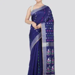 Pinkloom Blue Cotton Silk Woven Saree With Unstitched Blouse-picture-46